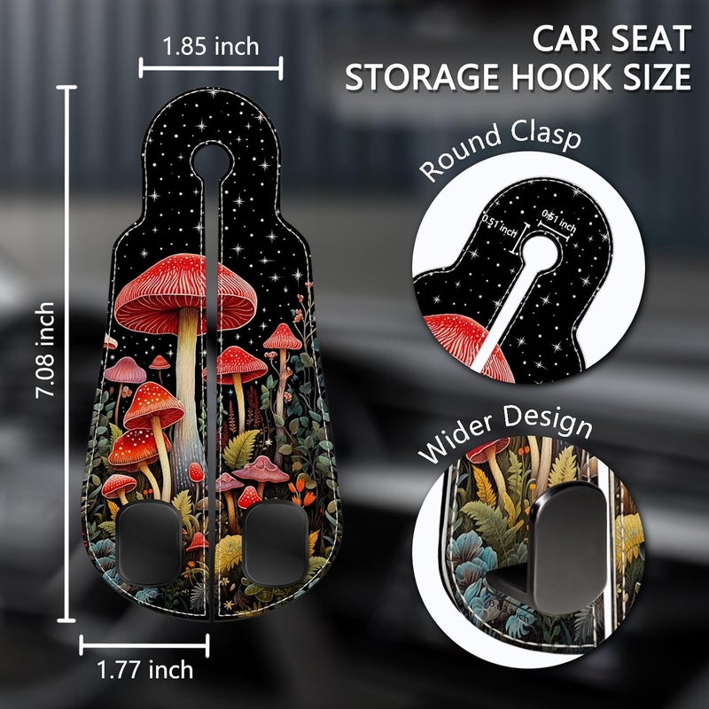 Blusabaca 2PCS Car Seat Back Storage Headrest Hooks, Mushroom Purse Holder Bags Hanger, PU Leather Double Metal Hook for Backseat Organizer, Women Car Accessories Organization - Image 5